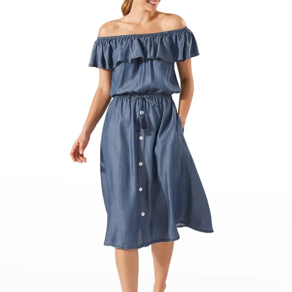 Tommy Bahama | Chambray Off-the-Shoulder Midi Dress